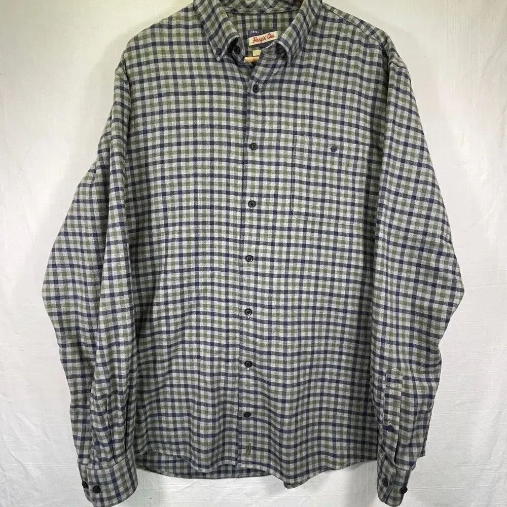 Johnnie-O Green Blue Plaid Collar Long Sleeve Button Down Flannel Shirt Size XL